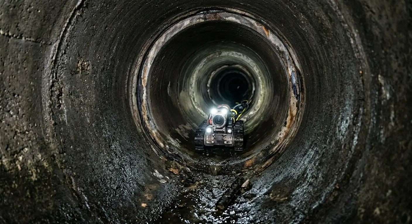 Robotic sewer camera inspecting pipe interior for Sewer Line Repair in Johnson Lane